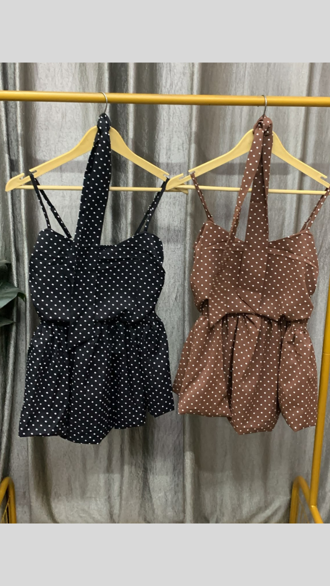 Dotted Strap Sleeve Elastic Waist Peplum Top FC2593