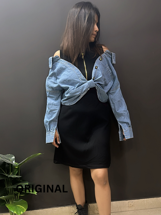 Dress With Off Shoulder Denim Jacket FC1551