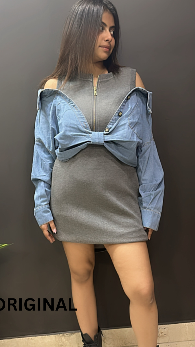 Dress With Off Shoulder Denim Jacket FC1551