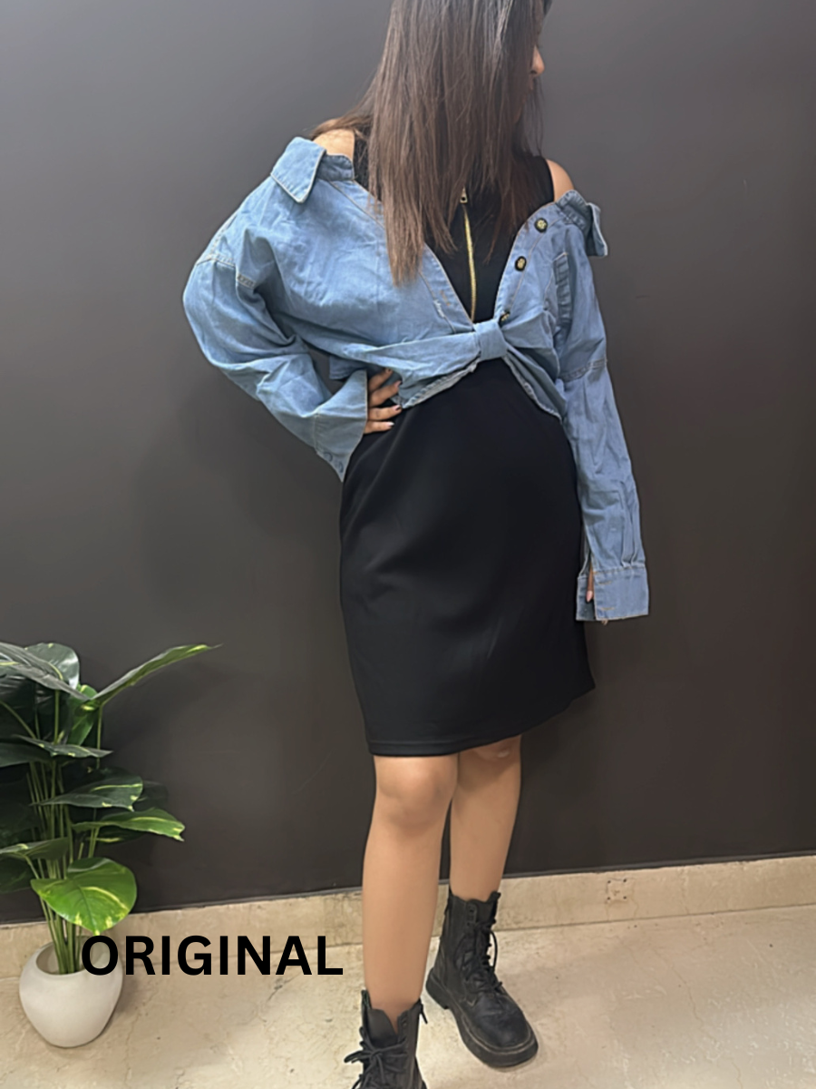 Dress With Off Shoulder Denim Jacket FC1551