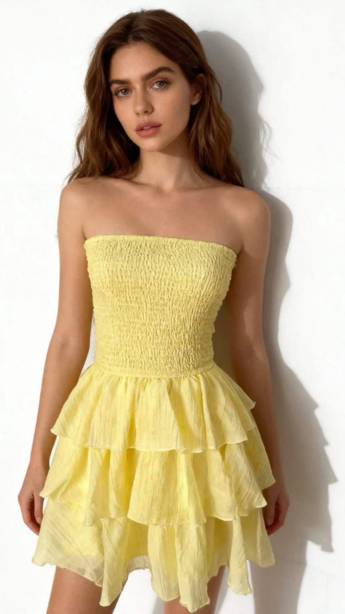 Elastic Upper With Layered Bottom Off Shoulder Dress FC2549