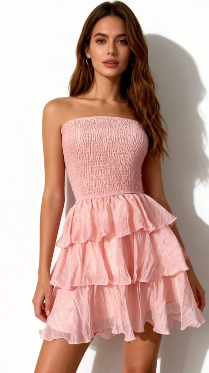Elastic Upper With Layered Bottom Off Shoulder Dress FC2549