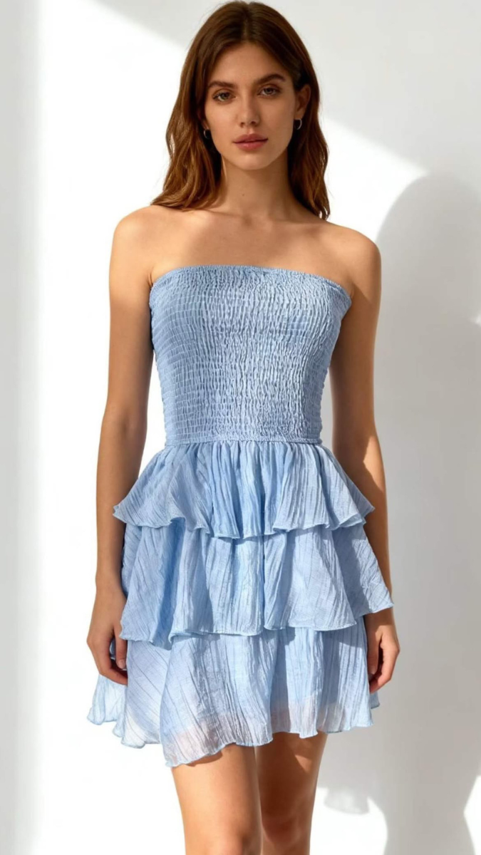 Elastic Upper With Layered Bottom Off Shoulder Dress FC2549