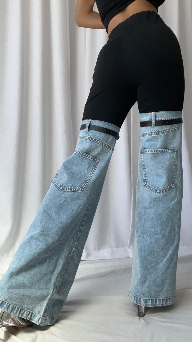 Elastic Waist And Half Denim With Belt Bottom FC2423