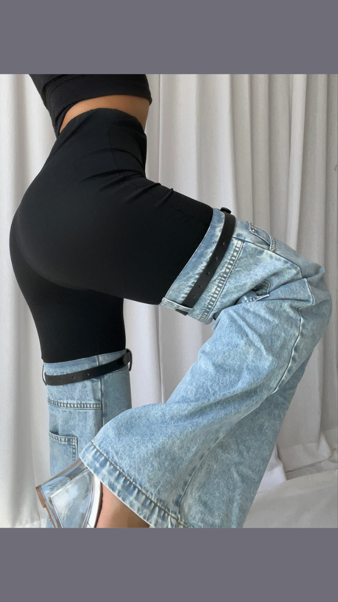 Elastic Waist And Half Denim With Belt Bottom FC2423