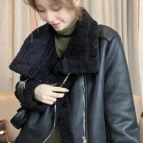 Elegant Faux Leather Jacket For Women  Black