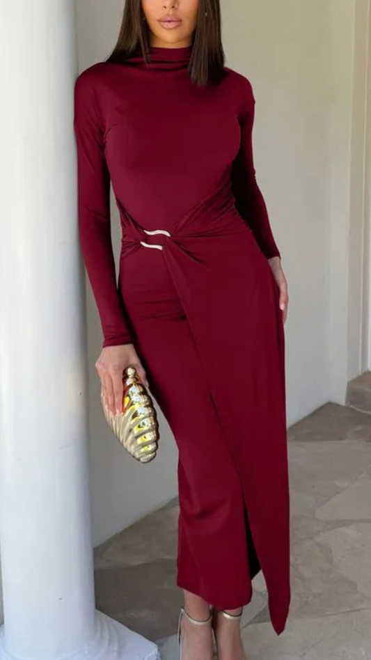 Elegant Full Sleeve Front Slit Bodycon Dress FC2266