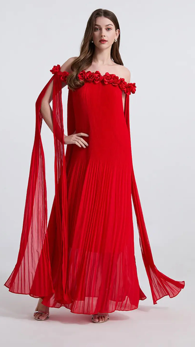 Elegant Rose Neckline Off Shoulder Backless Dress FC2440