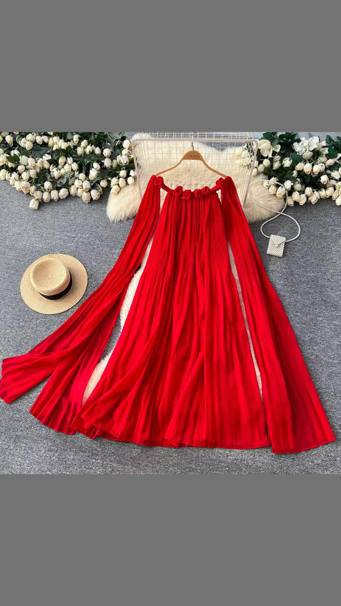 Elegant Rose Neckline Off Shoulder Backless Dress FC2440