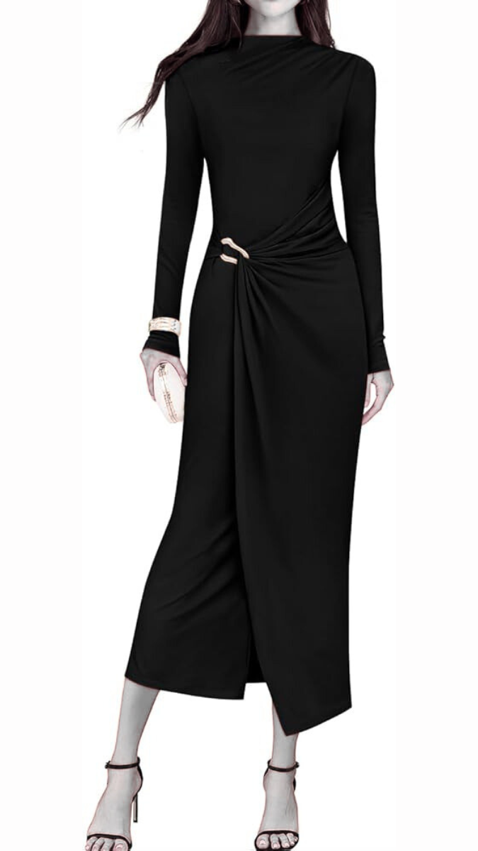 Elegant Full Sleeve Front Slit Bodycon Dress FC2266