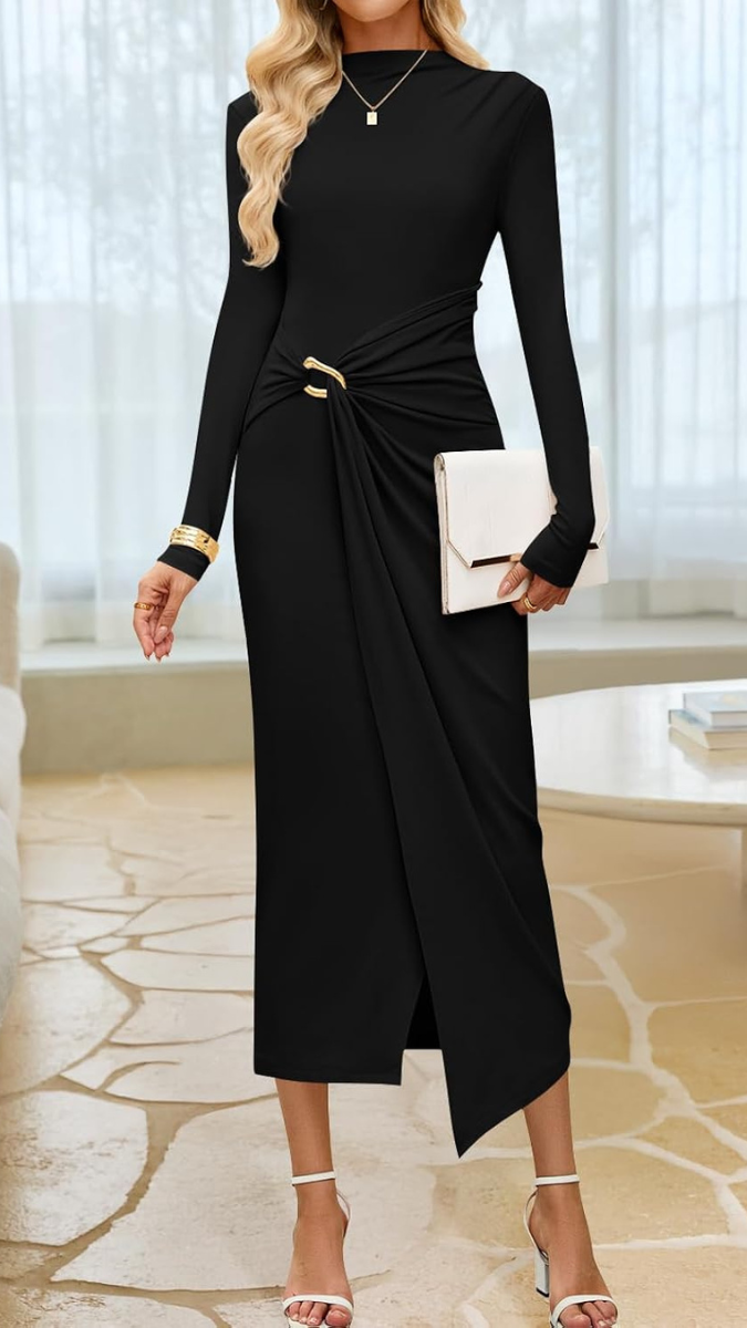 Elegant Full Sleeve Front Slit Bodycon Dress FC2266