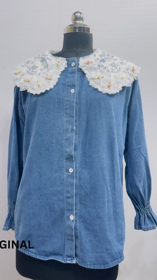 Embroidery Collar Denim Shirt FC1473