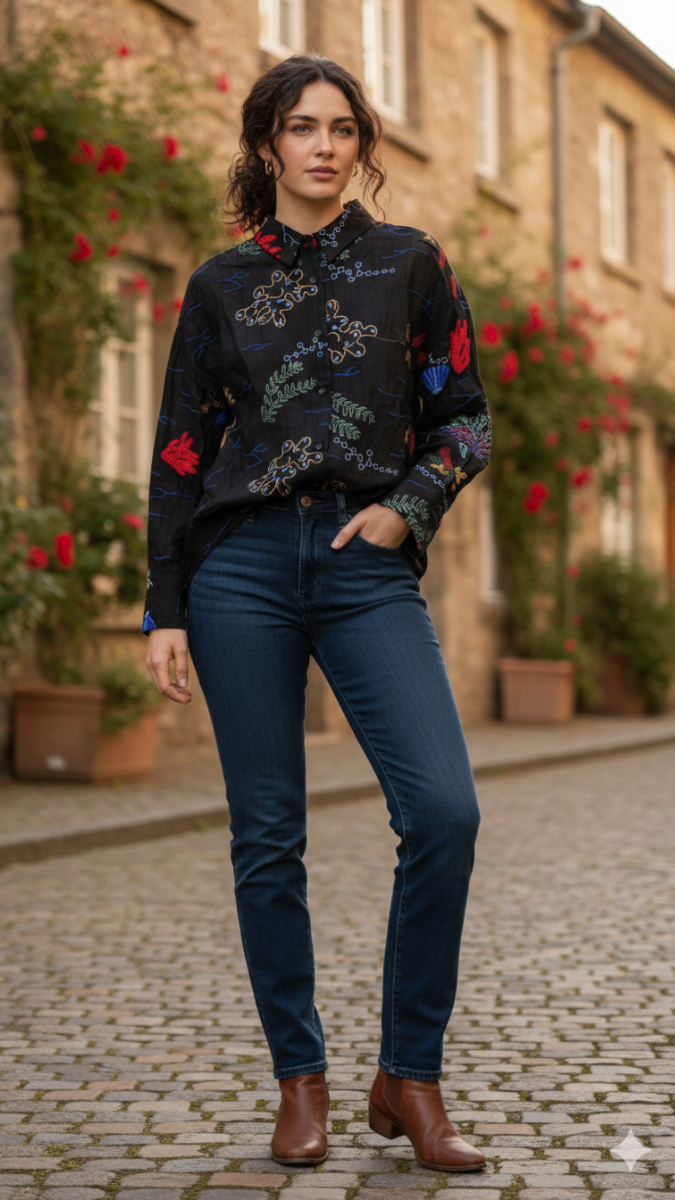 Embroidery Designed Cotton Shirt FC2207