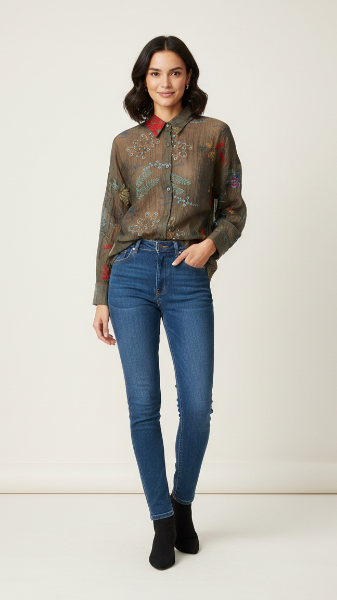 Embroidery Designed Cotton Shirt FC2207