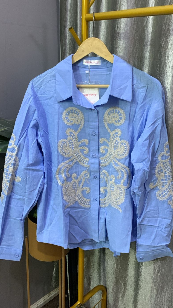 Embroidery Designed Front And Sleeve Shirt FC2196