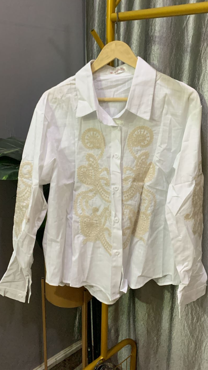 Embroidery Designed Front And Sleeve Shirt FC2196