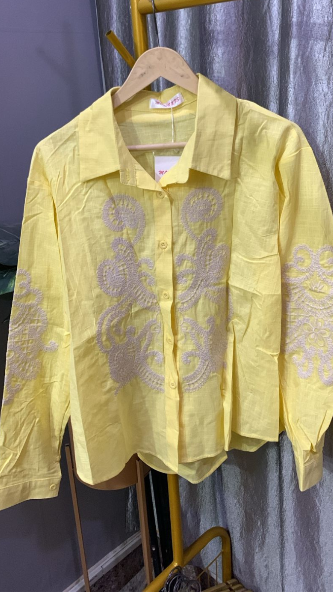 Embroidery Designed Front And Sleeve Shirt FC2196