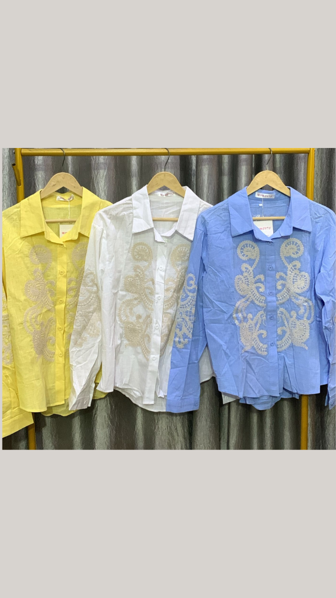 Embroidery Designed Front And Sleeve Shirt FC2196