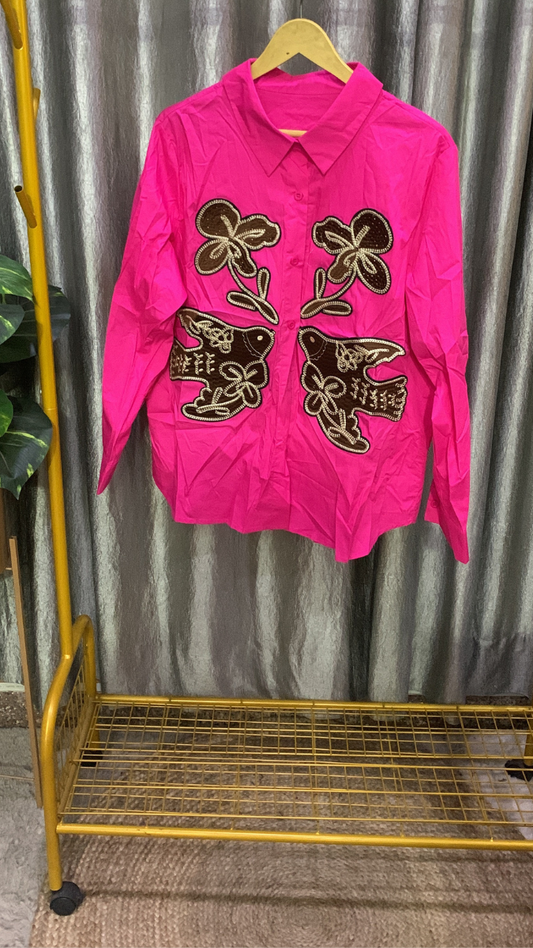 Embroidery Designed Front Cotton Shirt FC2151