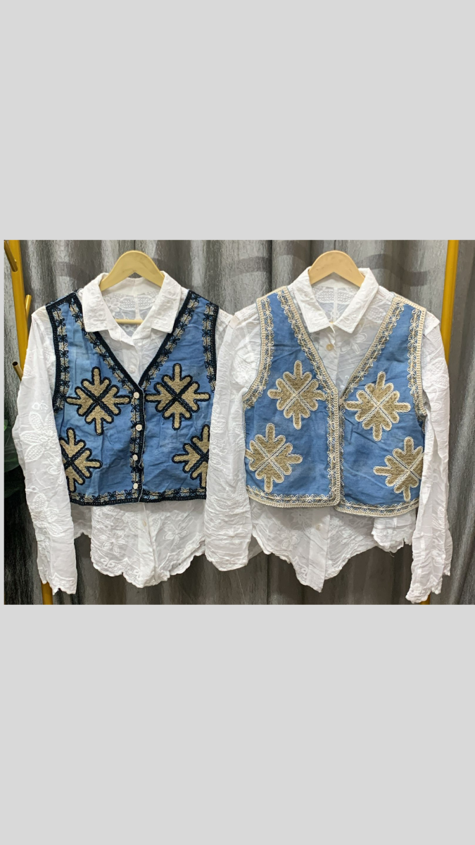 Embroidery Designed Sleeveless Jacket With Plain Shirt FC2289