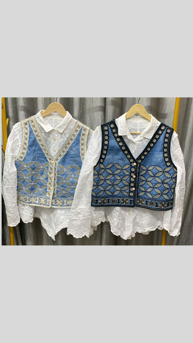 Embroidery Designed Sleeveless Jacket With Plain Shirt FC2289