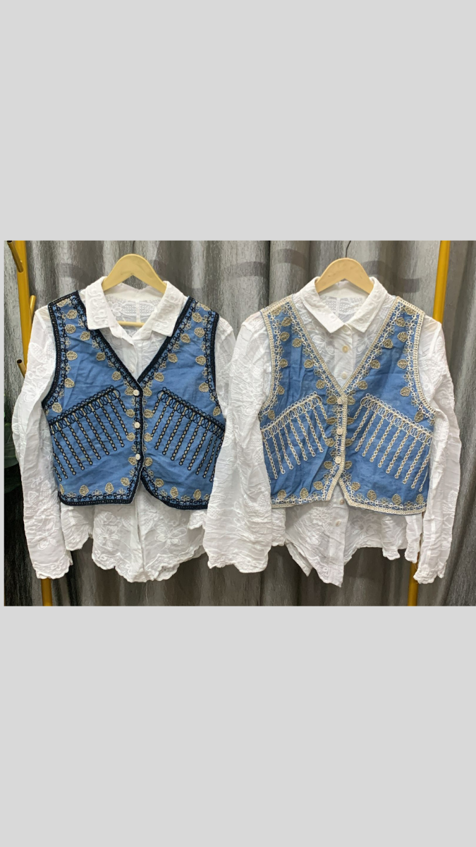 Embroidery Designed Sleeveless Jacket With Plain Shirt FC2289