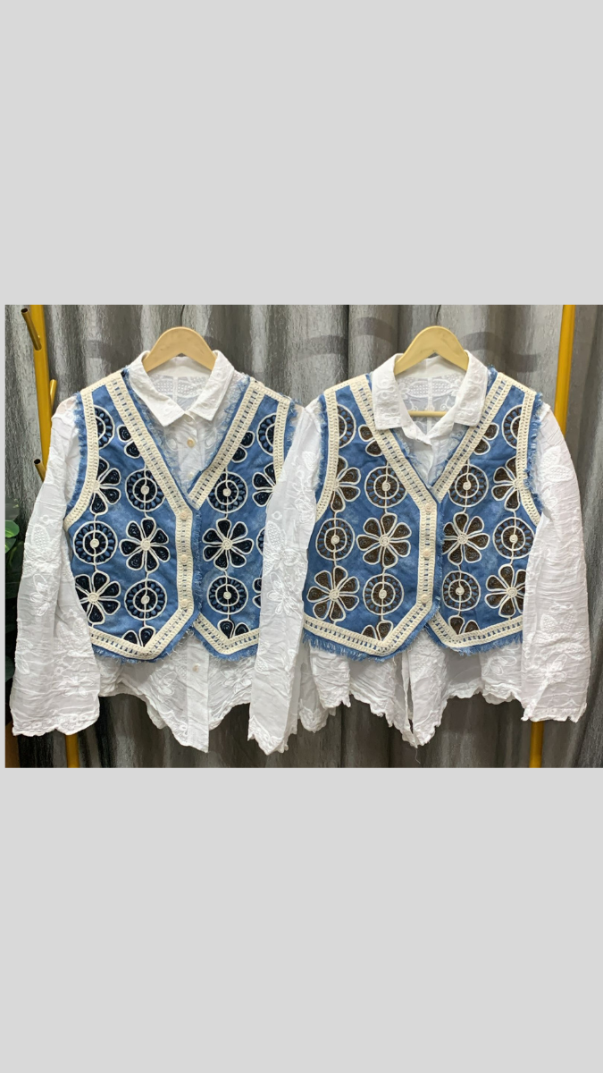 Embroidery Designed Sleeveless Jacket With Plain Shirt FC2289