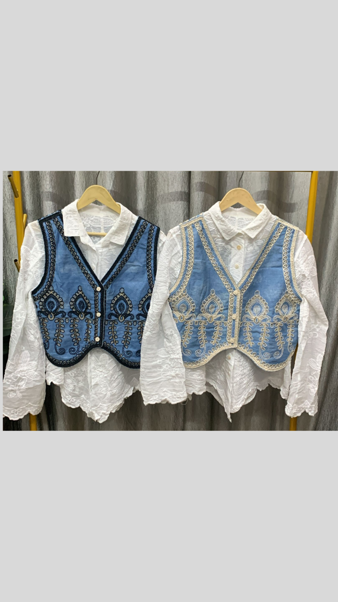 Embroidery Designed Sleeveless Jacket With Plain Shirt FC2289