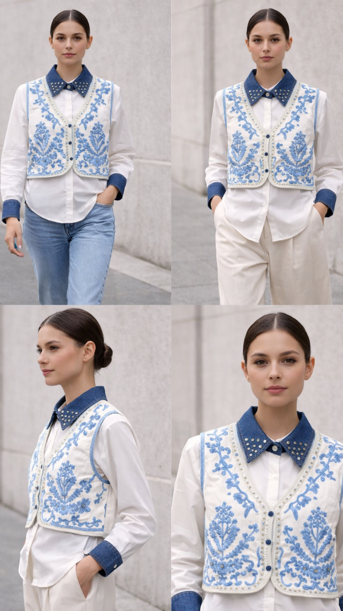 Embroidery Designed Vest With Plain Shirt FC2250