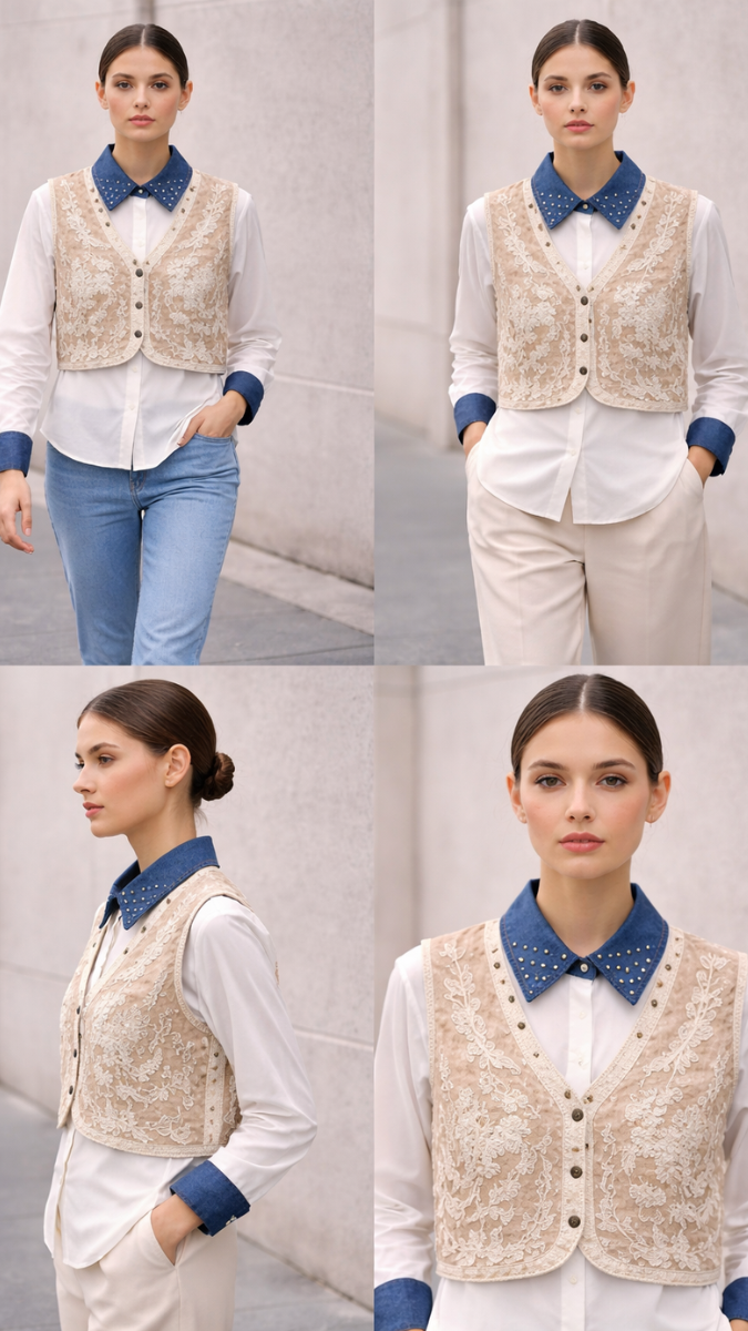 Embroidery Designed Vest With Plain Shirt FC2250