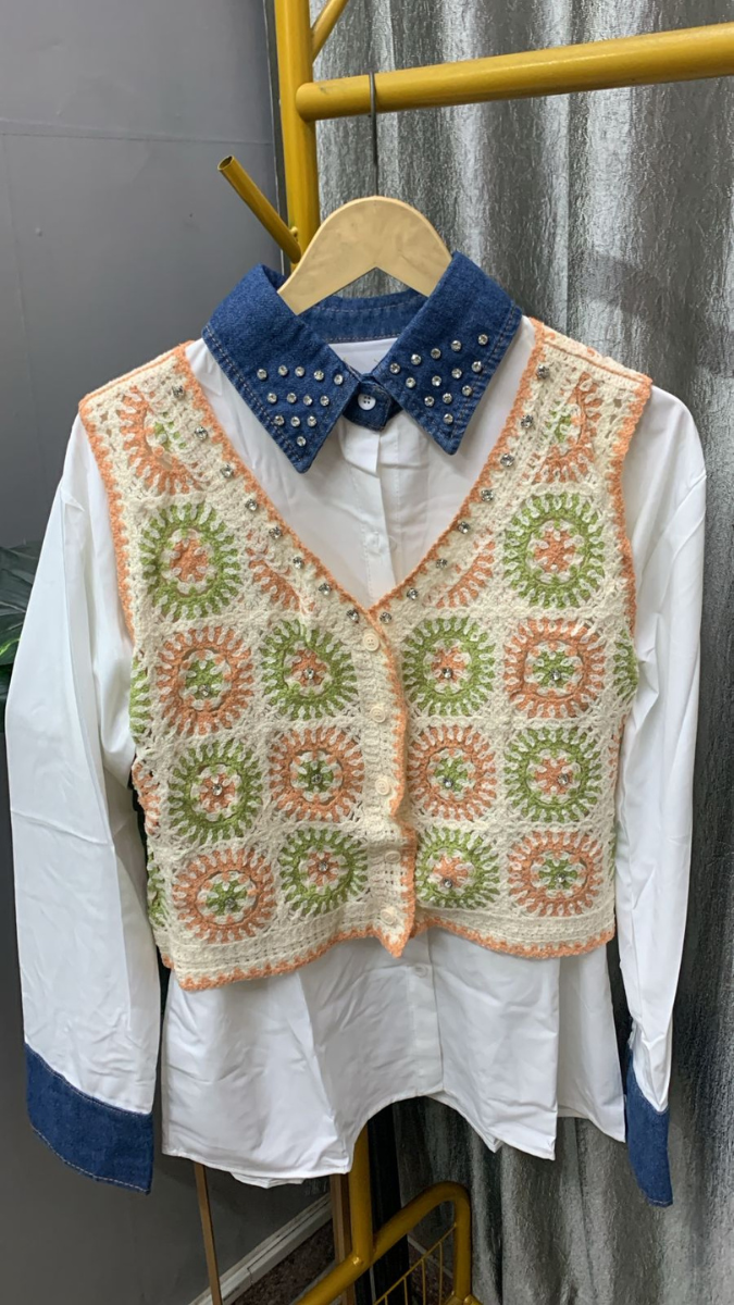 Embroidery Designed Vest With Plain Shirt FC2252