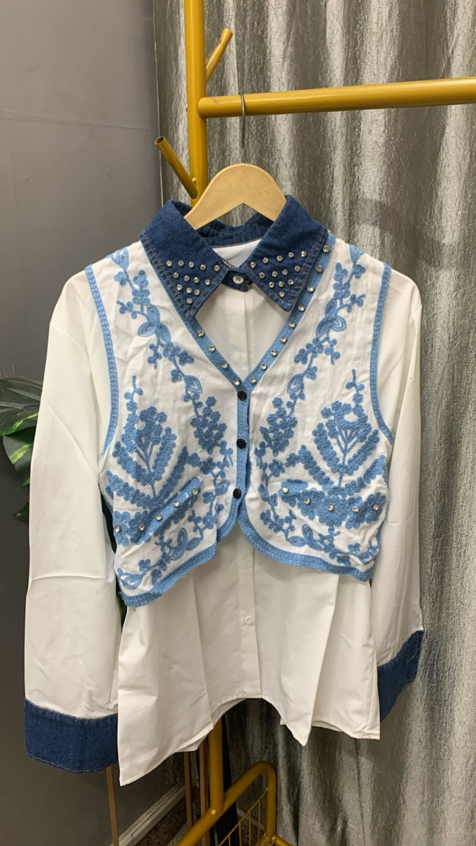 Embroidery Designed Vest With Plain Shirt FC2250