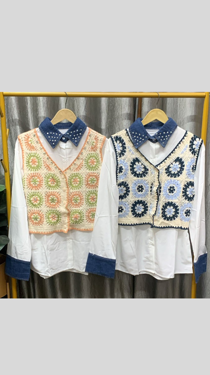 Embroidery Designed Vest With Plain Shirt FC2252