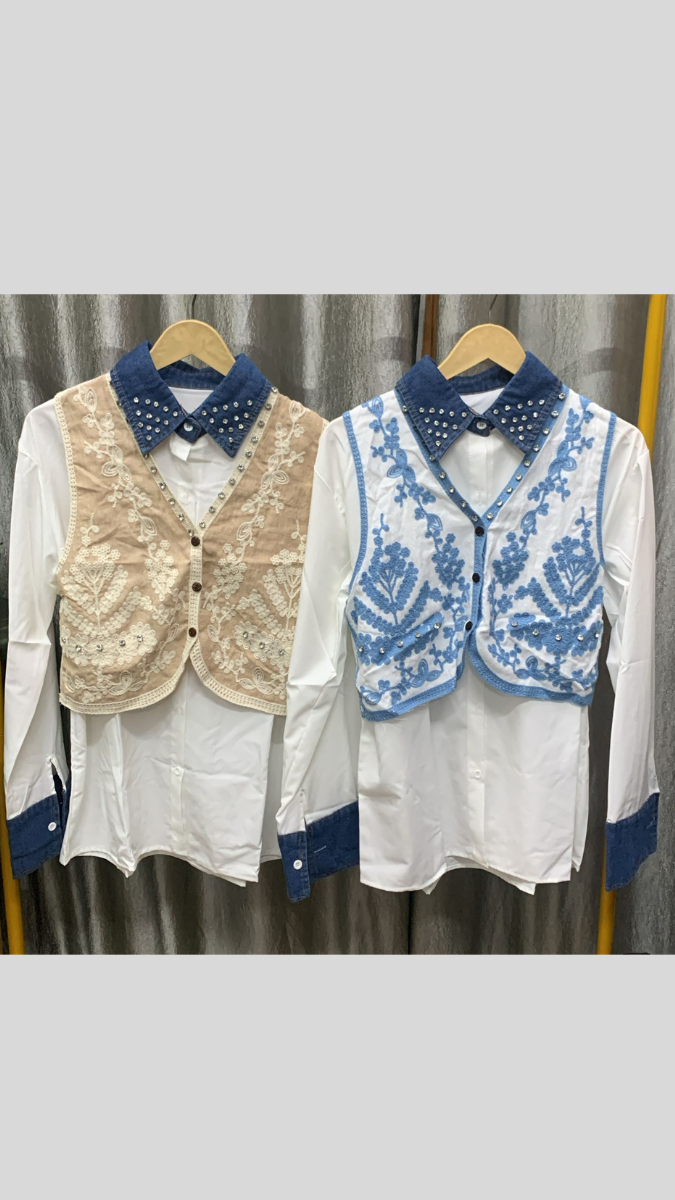 Embroidery Designed Vest With Plain Shirt FC2250