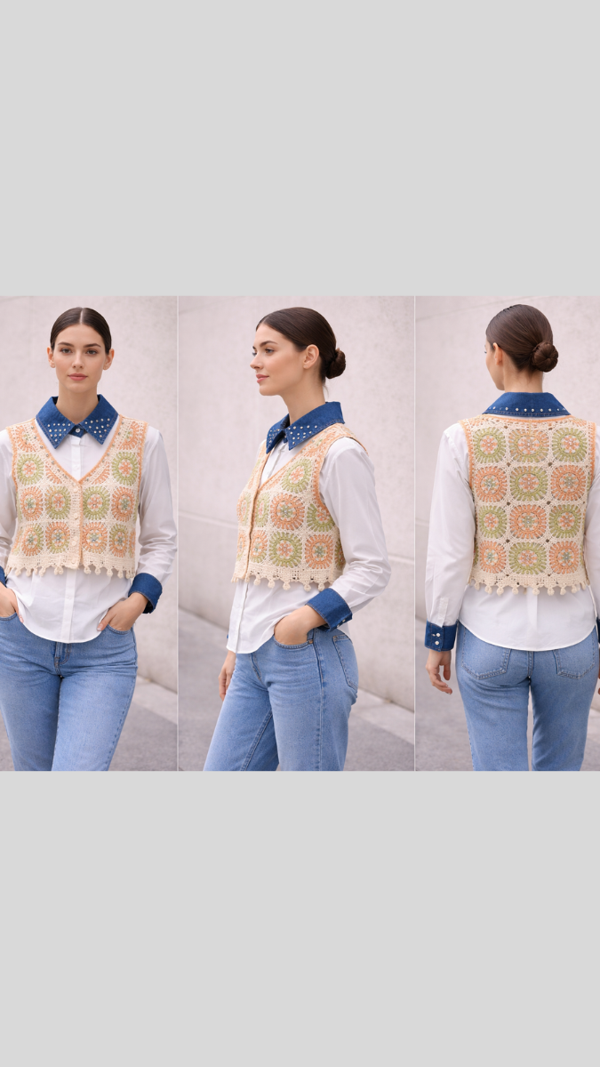 Embroidery Designed Vest With Plain Shirt FC2252