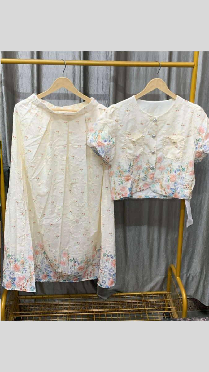 Embroidery With Paint Top With Skirt Coord Set FC2485