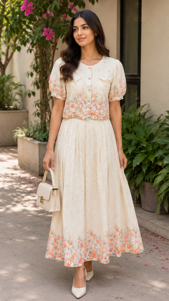 Embroidery With Paint Top With Skirt Coord Set FC2485