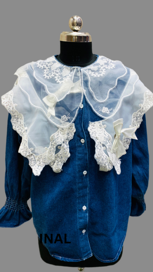 Three Layer Embroidery Collar Denim Shirt FC1569