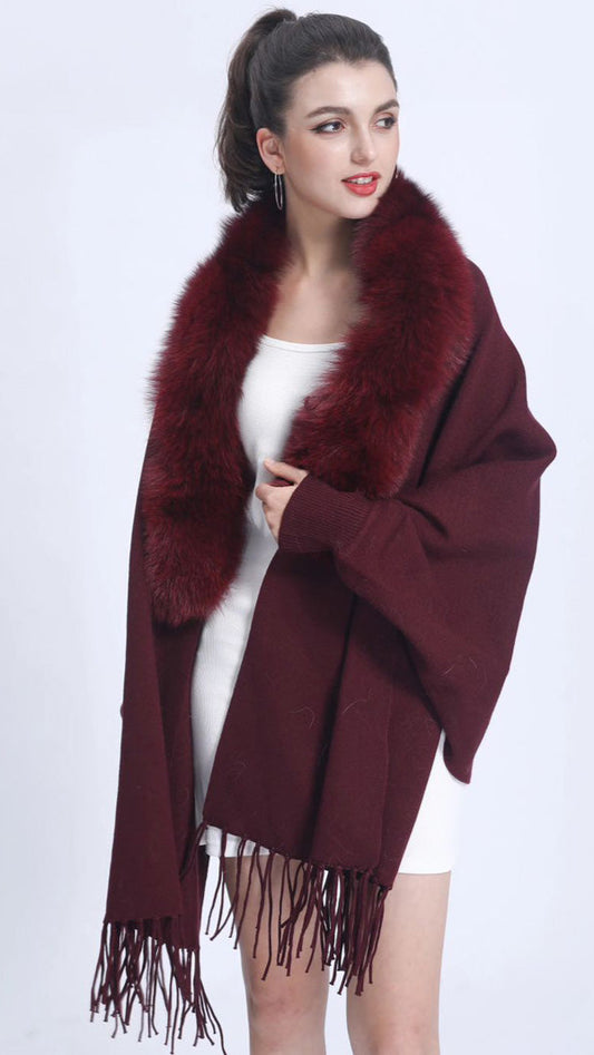 FC Woollen Knitted with Furr Neck Women Cape