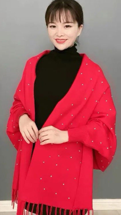 FC Woollen Knitted Full Sleeves Women Dotted poncho Capes