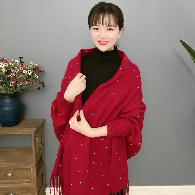 FC Woollen Knitted Full Sleeves Women Dotted poncho Capes