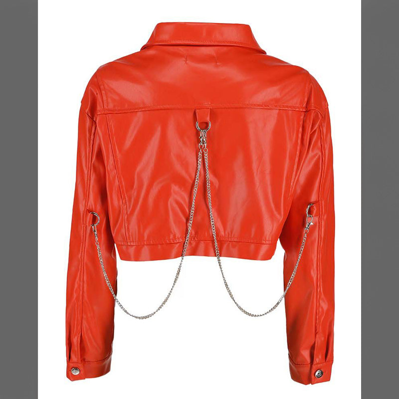 FC Imported Leather Women Jacket with Back Chain