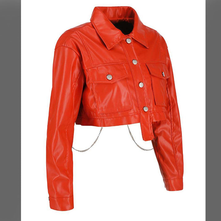 FC Imported Leather Women Jacket with Back Chain