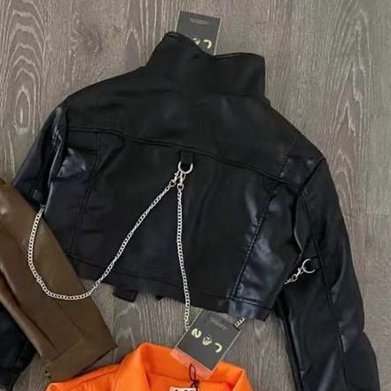 FC Imported Leather Women Jacket with Back Chain