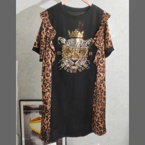 FC Elegant Autumn Lion Face Free Size Crape Dress