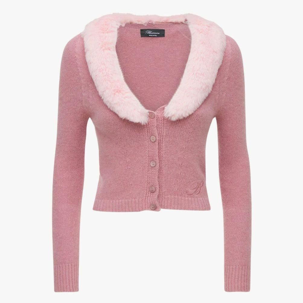 FC knit Cardigan with detachable Faux Furr Collar Women Sweater