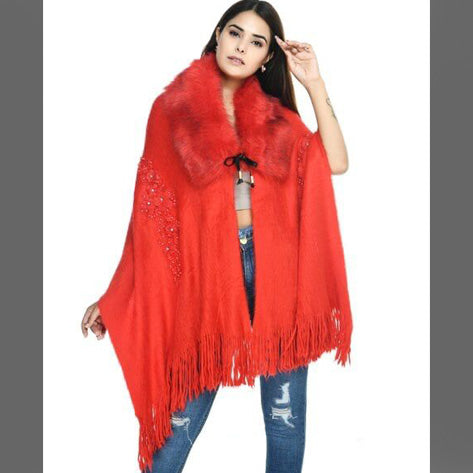 FC Woollen Knitted with Furr Neck Women Stole style Cape