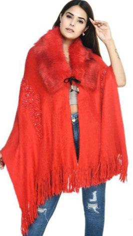 FC Woollen Knitted with Furr Neck Women Stole style Cape