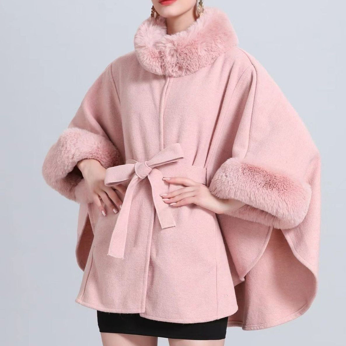 FC Stretchable Tweed Furr Collar Women Coat