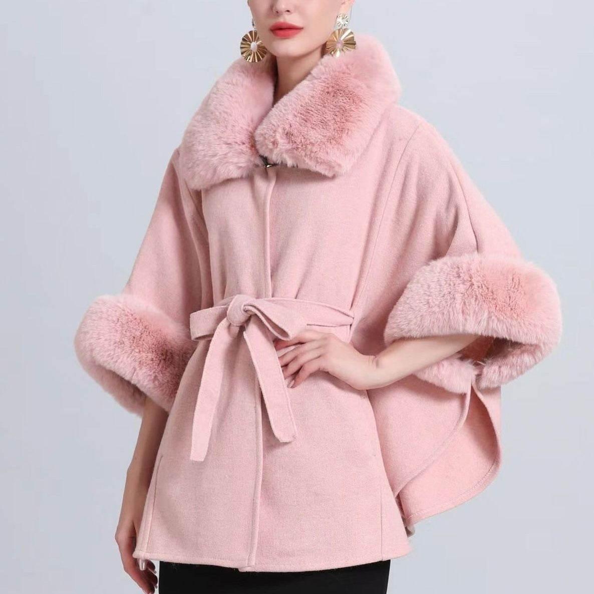 FC Stretchable Tweed Furr Collar Women Coat